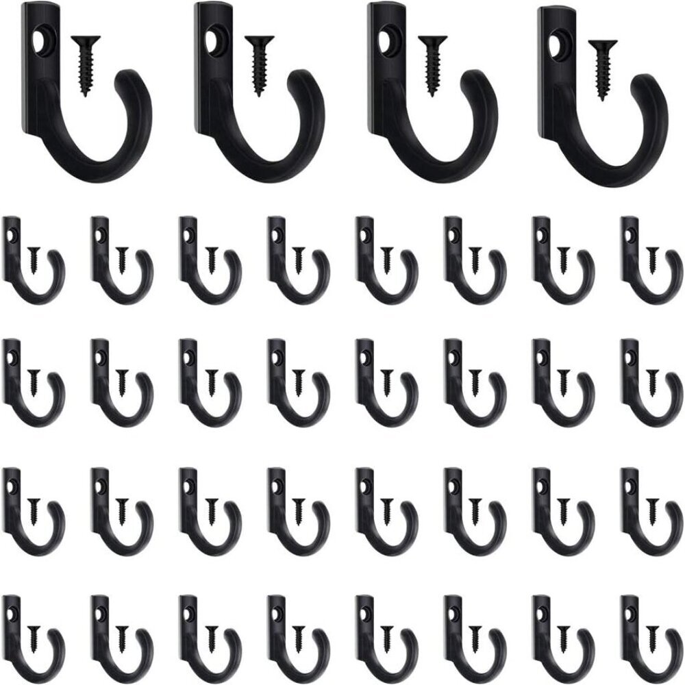 58 Pieces Key Hooks, Black Small Hooks for Hanging Hat, Jewelry, Steel Metal Hoo